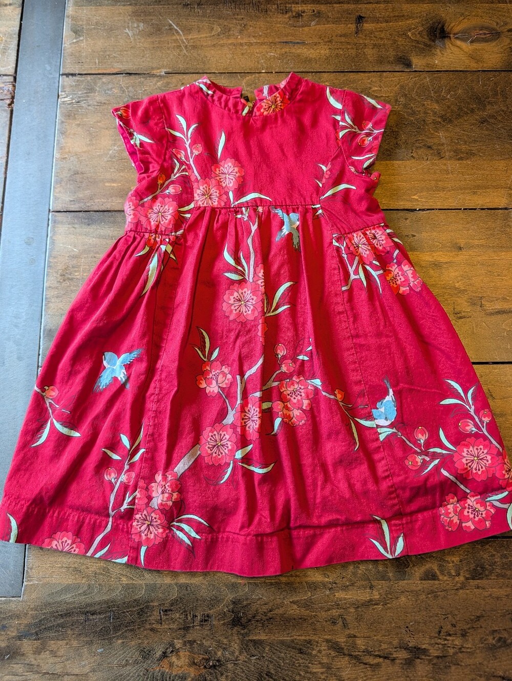 Tea Collection Red Floral Short-Sleeve Dress Size 3